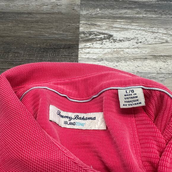 Tommy Bahama Polo Shirt Island Zone Pink Mens L Embroidered Tencel Polyester‎ - Picture 3 of 9